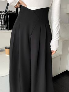 High Waist Suit Wide Leg Pants Womens Casual Straight Flower Bud Pants Slimming Tummy Control Drapey Floor Length Pants