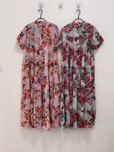 XITAO Large Size Chiffon Print Dress Summer Casual Loose Folds Splicing Stand Collar Vintage Small Floral Women CLL1326