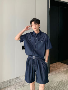 Hualun Summer Young Ice Silk Two-Piece Suit Men Shirt Wear a Set of Trendy Men Summer Wear Fashion Fashion