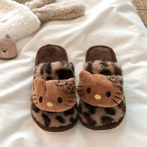 Dép Nữ Họa Tiết Da Báo Hellokitty Bằng Vải Cotton Mùa Đông Ấm Áp Dễ Thương Dép Cotton Dùng Trong Nhà Cho Nữ Dép Cotton Họa Tiết Hình Mèo