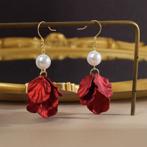 Red Flower Earrings 2024 New Style High-End Hong Kong Style Vintage Exaggerated Silver 925 Hook Earring Womens Jewelry