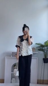 [Basica Moda] 2275 Atasan Top Baju Blouse Wanita Big Collar Fedellin Organza Import