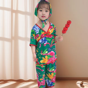 Northeast Big Flower Kids Baby Clothes Two-Piece Short Sleeve Suit Baby Pajamas Boys and Girls Summer Thin Cotton Silk Clothes