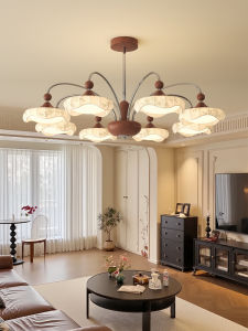 jiuxin lighting | Chinese Aesthetic Vintage Walnut Color Fabric Patterned Pendant Light