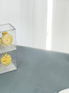 1pc Rectangular Plastic Marathon Medal Storage Box Gold Medal Storage Rack Tabletop Stackable Coin Souvenir Organizer
