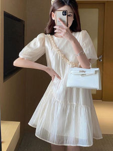 French Super Fairy Chiffon Dress Womens Summer New Design Sense Niche Style Fashionable Short Sleeve Slim Looking A- line Skirt Ins