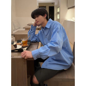 Klein Blue Shirt Mens Long Sleeves Fancy Pu Shuai Korean Style Atmosphere Wear Clean Fit Shirt Coat