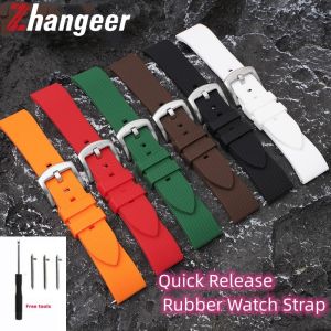 Zhangeer 20mm 22mm Quick Release Flat interface Universal Rubber Silicone Watch Strap Red Yellow White Green Men Women Waterproof Sport Silicone Watchband Bracelet Watch Accessories