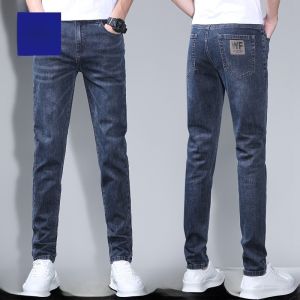 ROMON | Romon Mens Jeans Straight Leg Thickened Washed Casual Long Trousers Spring Autumn Fashion Slim Fit Elastic Cotton Polyester Blend