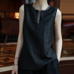 UYFY | Elegant Black Cracked Skin Sleeveless Womens Top Summer 2025 New Style Slimming Luxury High-End Sensation Stylish Blouse