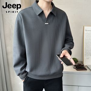Jeep Spirit Mens Fleece Lined Thickened Long Sleeve Hoodie Casual Style Winter Fashionable Versatile Collared T-Shirt for Youth