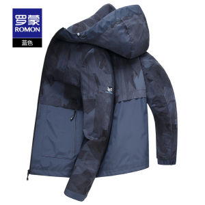 Romon Casual Camouflage Jacket Mens Short Style Fashionable Autumn Spring Seasonal Polyester Fiber Standard Fit Zipper Closure