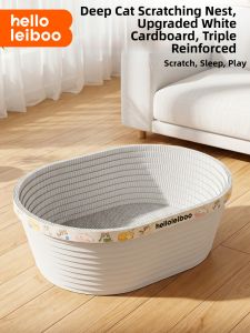 HELLOLEIBOO | Durable No-Flaking White Card Paper Cat Scratching Tub & Bed Extra Large