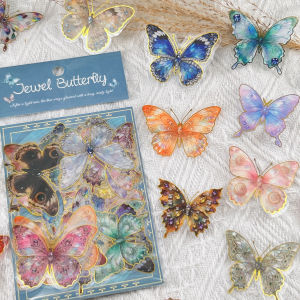 50/100PCS Colorful Jewelry Butterfly Gold Foil Sticker Pack Waterproof Transparent PET Decor Guitar Laptop Notebook Stickers