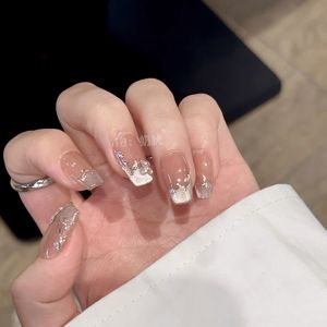 Cao Cấp Moon Goddess Tự Làm Móng Tay Champagne Silver Hand-drawn Pure Handmade Wearable Nail Art Pháp Quốc Cao Cấp Tự Làm