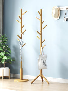 ชั้นแขวนเสื้อและหมวกไม้เนื้อแข็งแบบตั้งพื้นราวแขวนเสื้อสำหรับห้องนอนใช้ในบ้านราวแขวนเสื้อแบบตั้งพื้นชั้นวางเสื้อผ้าชั้นวางกระเป๋าแบบเรียบง่ายทันสมัย