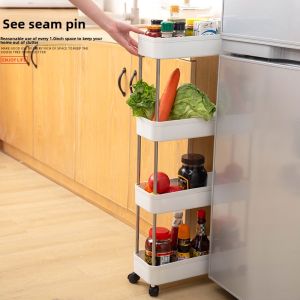 Kitchen Multi-layer Mobile Storage Rack Home Use Hand Truck Gap Filler Stand with Wheels Plastic Material for Household Organization