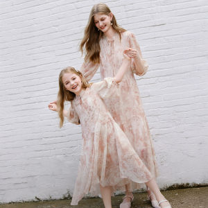XIANGYING | Parent-Child Match Dresses Traditional Chinese Style Floral Print Pink