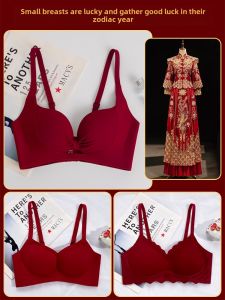 Red Wedding Bra Set Womens Underwear Ensemble Gathered Anti-Sagging Side Breast Collection Snake Year 2025 Fixed Strap Nylon Cup