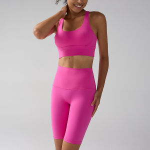 Bộ Đồ Thể Thao Tập Yoga 2 Mảnh Dành Cho Nữ Áo Ngực Có Dây Chéo Phía Sau Với Quần Short Cạp Cao Để Tập Thể Dục Chạy Bộ