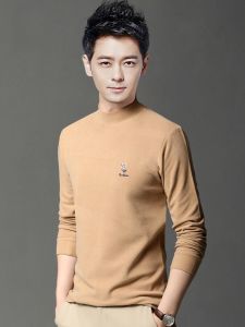 ROMON | Romon Mens Long Sleeve T-Shirt Slim Fit Sweatshirt Thermal Half High Collar Winter Spring Autumn Fashion Urban Style Base Shirt