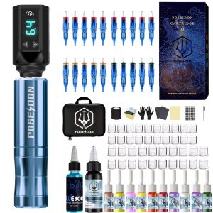 ชุดอุปกรณ์สัก POSEIDON ชุดปากกาสักน้ำหนักเบาสำหรับเครื่องสักแต่งหน้าถาวร ชุดเครื่องสักไร้สาย ชุดอุปกรณ์สัก