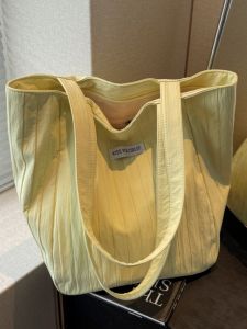 Summer Large Capacity Shoulder Bag Bags Female Casual Ruched Canvas Reticule Easiest for Match Students Class Commuter Tote