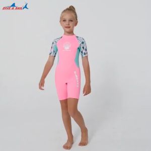 Đồ bơi giữ nhiệt bé gái DIVE AND SAIL size 12-30kg chất liệu cao su dày 2.5mm giữ ấm ngăn tia UV
