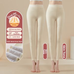 Fluffy Soft Warm Pants Female High Waist Thickened Knee Protection Leggings