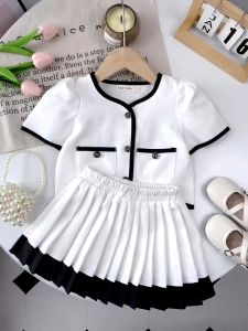 【READY STOCK】Korean Style Girls Little Fragrant Set College Style Pleated Dress 2pcs Set (C292)