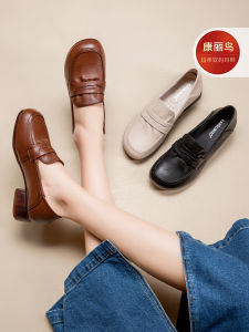 รองเท้าส้นกลางหนังนิ่มสวมใส่สบายสำหรับคุณแม่ รองเท้าส้นแบนป้องกันการลื่น รองเท้าผู้หญิง รองเท้าผู้หญิงวัยกลางคน ฤดูใบไม้ผลิและฤดูใบไม้ร่วง