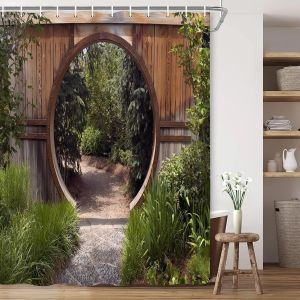Courtyard Scenery Shower Curtains Landscape Ocean Bathroom Curtain Waterproof Cloth Decoration Mold Resistant Bath Curtain