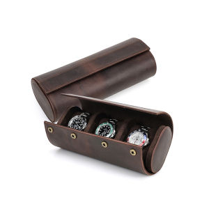 เคสม้วนเก็บนาฬิกาคุณภาพสูงหนังแท้3/2/1ช่องกล่องเครื่องประดับกล่องเก็บนาฬิกาหนังวัว Nubuck