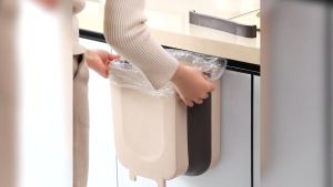 DIY Homes - Kitchen Cabinet Hanging Foldable Trash Bin- Wall Mounted Folding Waste Bin Kitchen Cabinet Door Hanging Trash Bin Garbage