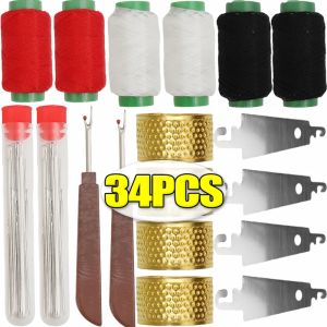 เข็มเย็บผ้าแบบตาบอดด้านข้างมีรูเข็มสแตนเลสร้อยด้ายสูงอายุ34ชิ้นเข็มเกลียวประดับด้วยลูกปัดสำหรับใช้ในครัวเรือนแบบ DIY