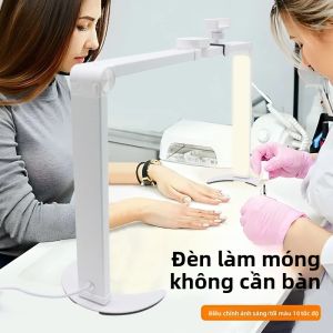 Đèn Bàn LED Hình Bán Nguyệt Có Thể Gập Lại Điều Chỉnh Độ Sáng Ánh Sáng Ấm/trắng Dùng Để Đọc Sách Làm Móng Nối Mi Xăm Kèm Kẹp Điện Thoại