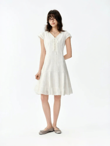 DUSHU | V-Neck Fly Sleeve A-Line Short Dress