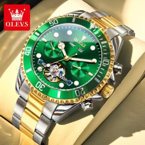 OLEVS 6605 Đồng Hồ Cơ Tự Động Skeleton Luxury Green Ghost Series Lịch Kép Đồng Hồ Đeo Tay Dành Cho Doanh Nhân Bằng Thép Không Gỉ