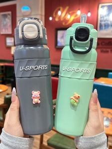 Portable Sport Water Bottle Double Drink Straw Cup Men Women Students School Thermal Cup High Aesthetic Value New 2025 Model