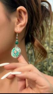 Ingemark Ethnic Round Glass Pendent Earrings Women Vintage Temperament Metal Pierced Ear Accessories Party Banquet Jewelry Gift