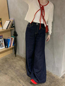 Retro American หลวม Fit High เอว ขากว้าง เดนิม กางเกงยีนส์ ผู้หญิง ฤดูใบไม้ร่วง ฤดูหนาว สไตล์ใหม่ พรางหุ่น หลากหลาย กางเกงขาตรง