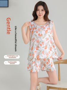 Poplin Pajamas Womens Summer Thin Sleeveless Tank Top Shorts Two-Piece Suit Large Size Loose Artificial Cotton Home Wear