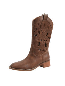 XUJIA | Lace-up Brown Western Cowboy Boots Womens Ankle Boots