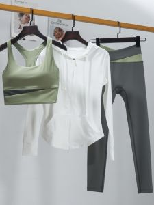 C.Cya Womens Yoga Fitness Sports Bra Set High Waist Running Vest Quick Dry Autumn Winter Style Long Sleeve Long Pants