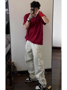 เสื้อยืดคอกลมแขนสั้นผ้าฝ้ายแท้สไตล์อเมริกันสำหรับผู้ชาย ทรงหลวม ระบายอากาศได้ดี ใส่ในช่วงฤดูร้อน เสื้อยืดคอกลมแขนสั้น