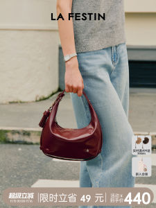 La Festin Red Cowhide Leather New 2025 Womens Handbag Moon-Shaped Crossbody Bag Handheld Bag Casual Simple Style