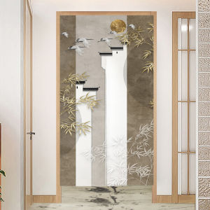 New Chinese Style Luxury Bamboo Door Curtain No Punching Required Bedroom Bathroom Partition Curtain Home Use Magic Tape