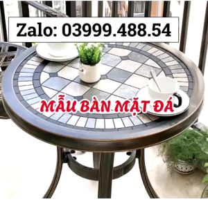 Bàn ngoài trời Nhôm đúc Mặt đá Bộ bàn ghế ban công ngoài trời Tròn Nhôm đúc Bàn ghế ngoài trời - B06