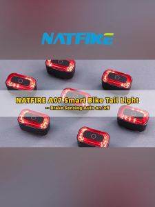 Natfire Đèn Đuôi Xe Đạp Thông Minh A07 Đèn phanh cảm biến phía sau đèn tự động tắt đèn cảnh báo an toàn có thể sạc lại USB C