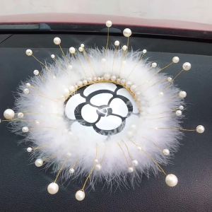 Thảm trang trí bảng điều khiển ô tô - không trượt thiết kế lông nhung với ngọc trai hoa trà và lông vũ phụ kiện ô tô thanh lịch cho phụ nữ